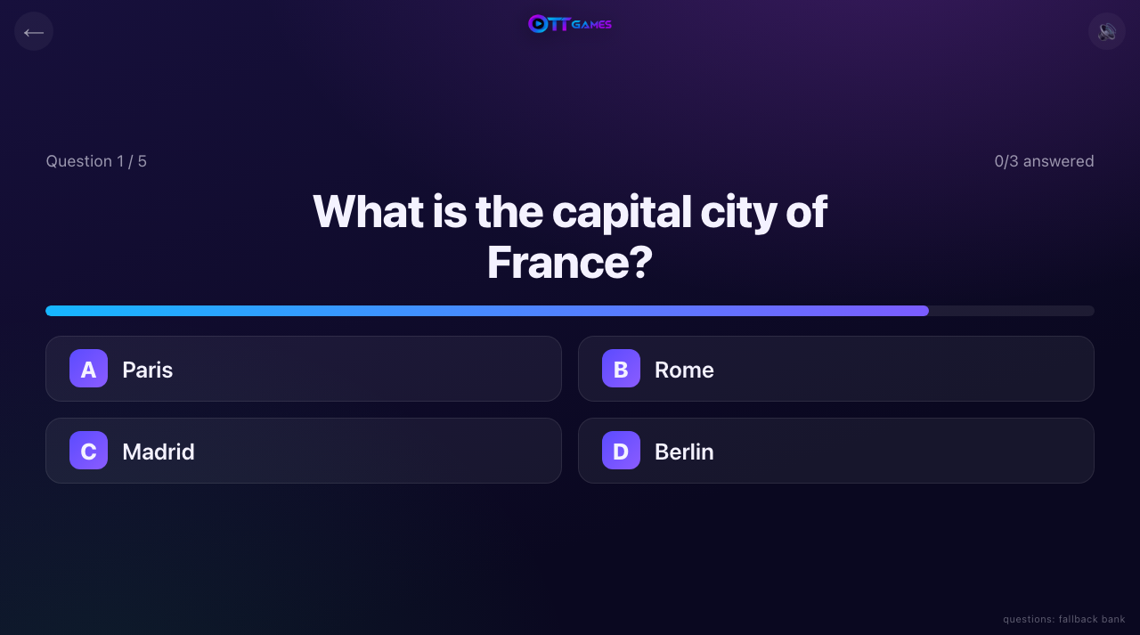 Trivia Live on the TV screen
